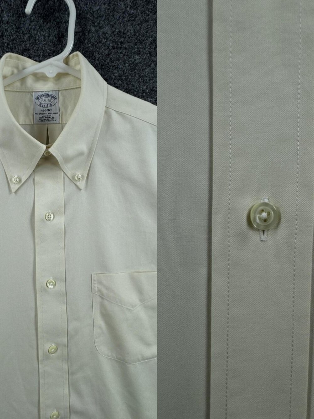 Brooks Brothers Button-Down Regent Supima Cotton 15.5 32 Non-Iron Yellow Pocket